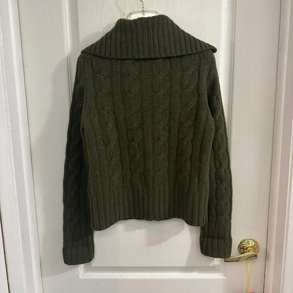 Vintage J. Crew Women Green Cable Cardigan Cashmere Wool Blend Size Small - Picture 6 of 7